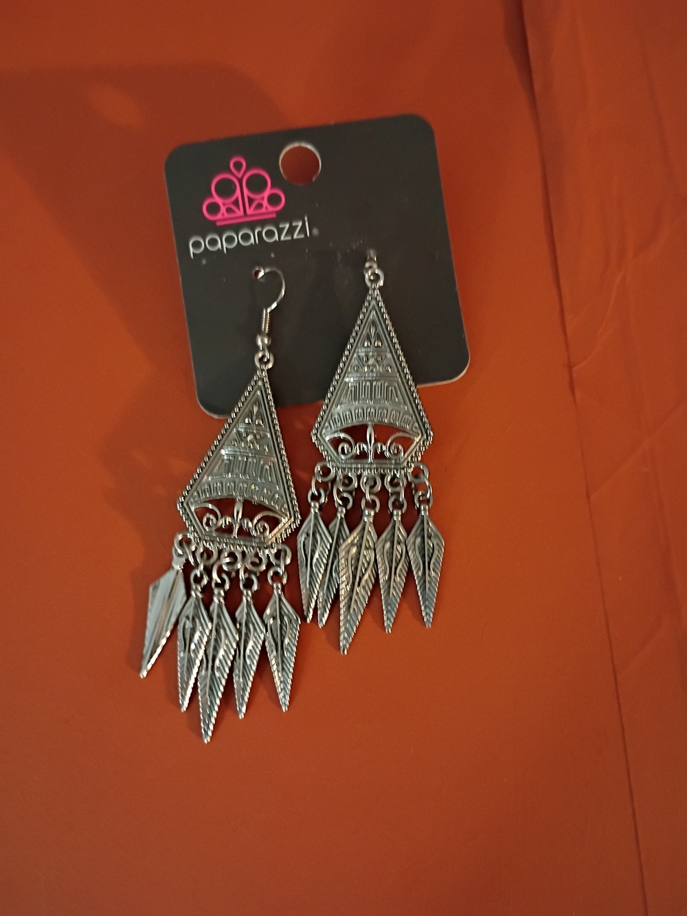 paparazzi Silver Tribal Triangle Dangle Earrings